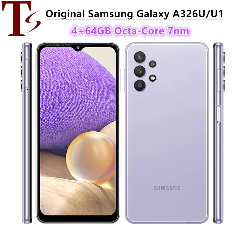 Renoverad Samsung Galaxy A32 A326U/U1 5G Original Unlocked Mobile Cell Phone NFC 6.5 "4GB RAM 64 GB ROM 48MP COLTHONE OCTA CORE Smartphone One PC