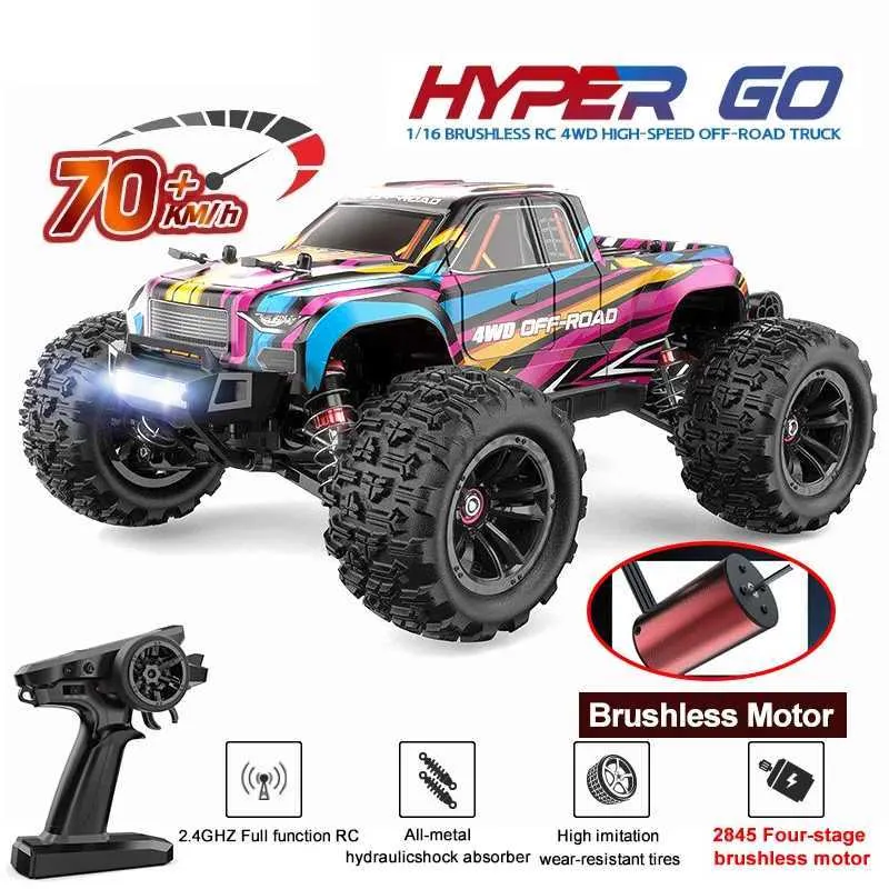 Elektro/RC -Auto MJX Hyper GO 16207 1 16 70 km/h RC -Auto 4WD Elektrische Hochgeschwindigkeitsfernbedienung Drift Monster Monster -LKW für Kinder gegen Wltoys 144010 Toys 240424