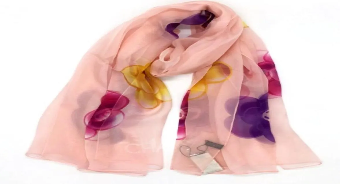 Entièrement nouveau design Women039S Long Scarf 100 Silk Five Colors Print Floral Big Taille 190cm 110cm1020143