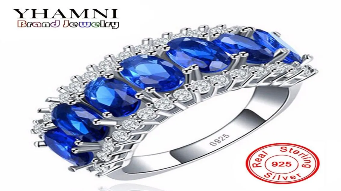 Yhamni Luxury New Fashion 925 Silver Sterling Ring Smycken Blue Diamond 10kt Vintage Party Engagement Wedding Rings for Women R0095626526