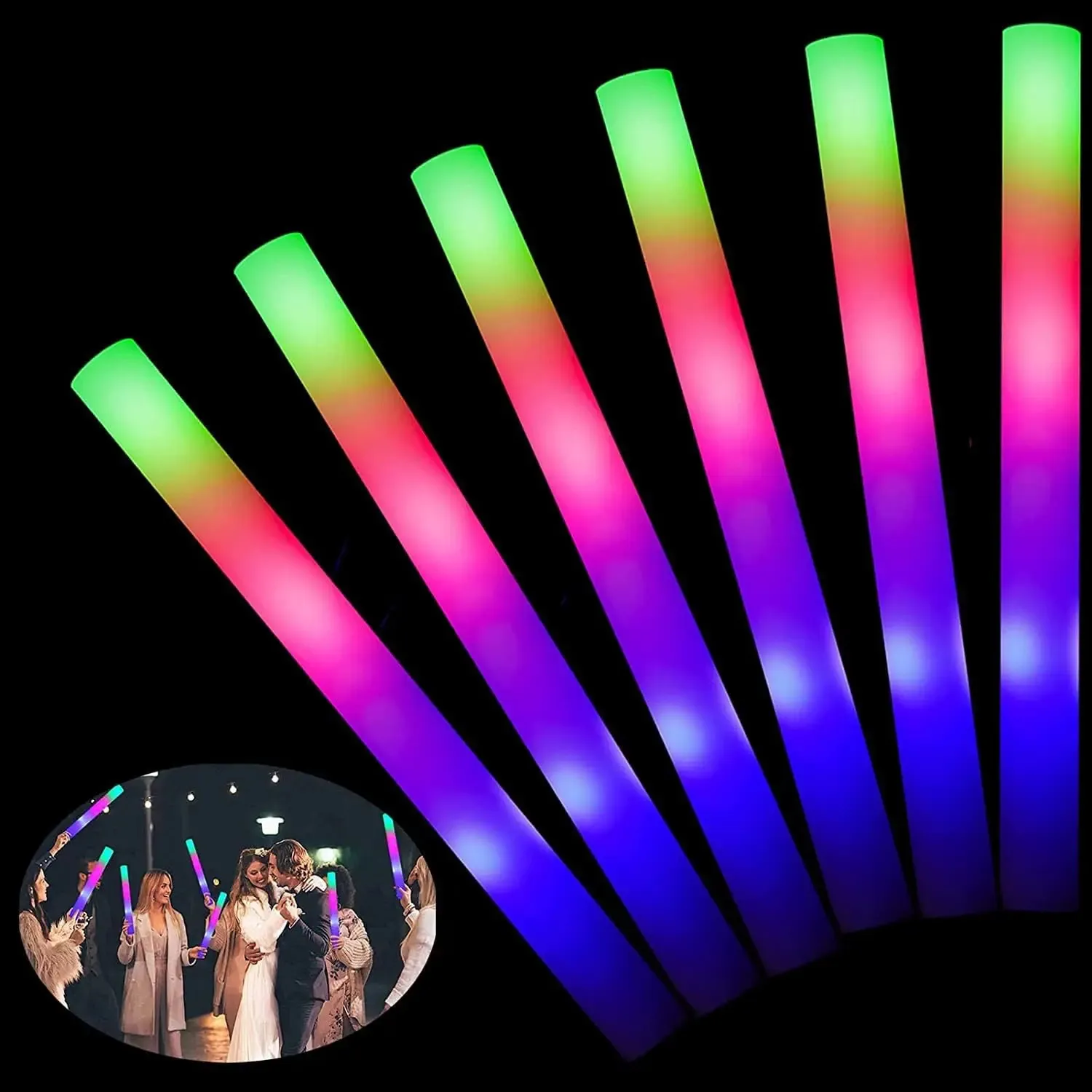 1520st LED Glow Sticks Bulk Färgglad RGB Foam Stick Cheer Tube Dark Light For Xmas Birthday Wedding Party Supplies 240424