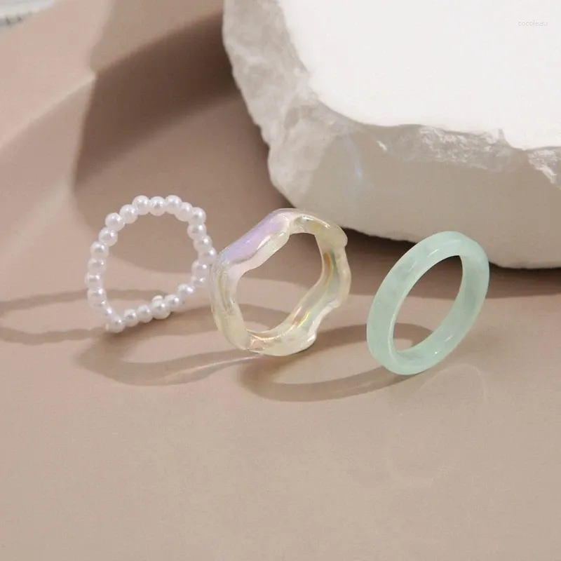 Clusterringe 3 PCs Minimalistische Harz Perlen elastische Stapelring Statement Dicke Finger Hochzeitsfeier Schmuck für Mädchen