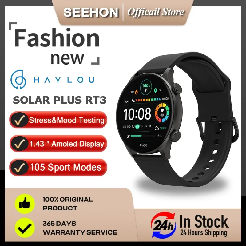 RESPOSTA ORIGINAL HAYLOU Solar Plus RT3 Smart Watch 1.43 "AMOLED Display Bluetooth Ligue para o SmartWatch Health Monitor Sport Watch