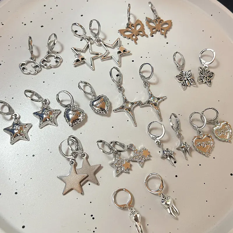 Kolczyki stal nierdzewna prosta metalowa gwiazda kółka motyla małe kolczyki obręcze dla kobiet dziewczęta piercing biżuteria geometryczna