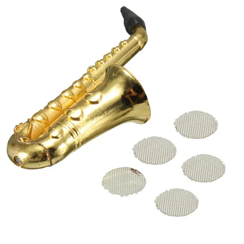 Metal Pipe Set Kit Mini Saxophone Trumpet Speaker Sax Shape Tobacco Pipes Smoking Herb Cigarette Pipe with Screens Mesh Filter DHL