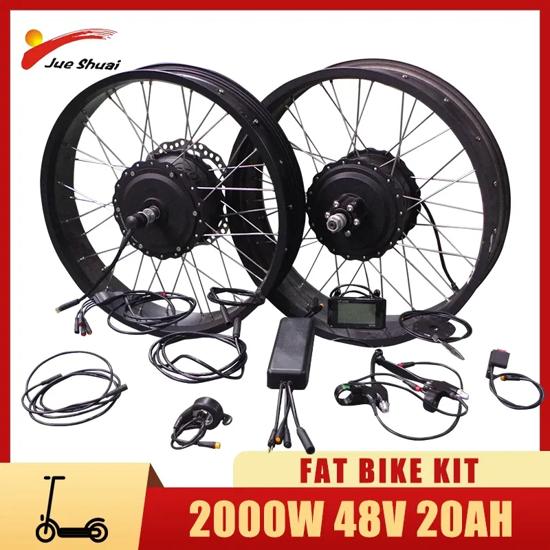 Bicycle 2000W Dual Motor Electric Bike Conversion Kit with 48V 20AH Lithium Battery 20 26 Inch Front & Rear Brushless Hub Motor Fat Bike