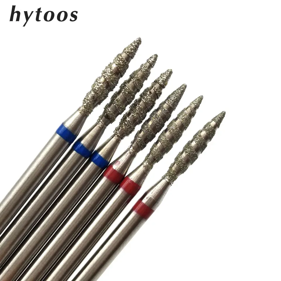 Bits hytoos 1pc Tornado Flame Diamond Nail Bit Bit 3/32 "Manicure Cutters Rotary Burr Drill Acessórios de brocas Ferramenta de unhas em espiral