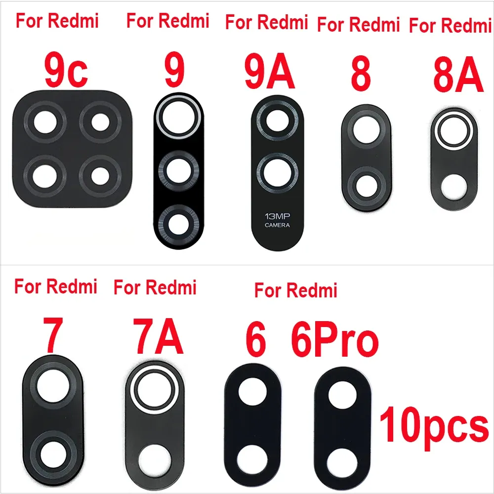 Frames 10pcs Camera Glass for Xiaomi Redmi 8 8a 9c 9a 9 10 6a 6 7 7a 6Pro Rear Camera Lens With Glue Sticker Mobile Device Frames