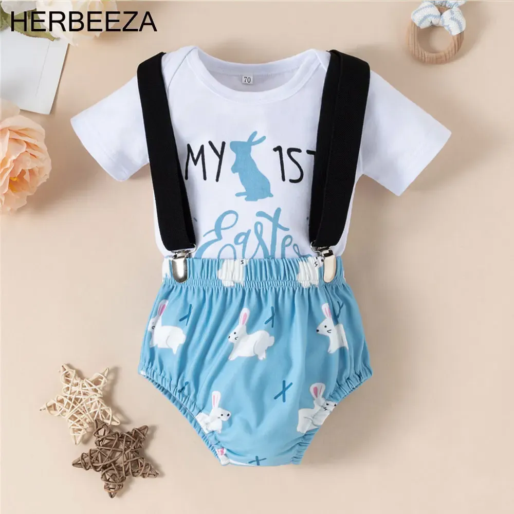 Sets Spring Summer Baby Girl Clothes Cotton Four leaf clover printing Blouse Shirt Romper Birthday Newborn Baby Clothes strap Outfits