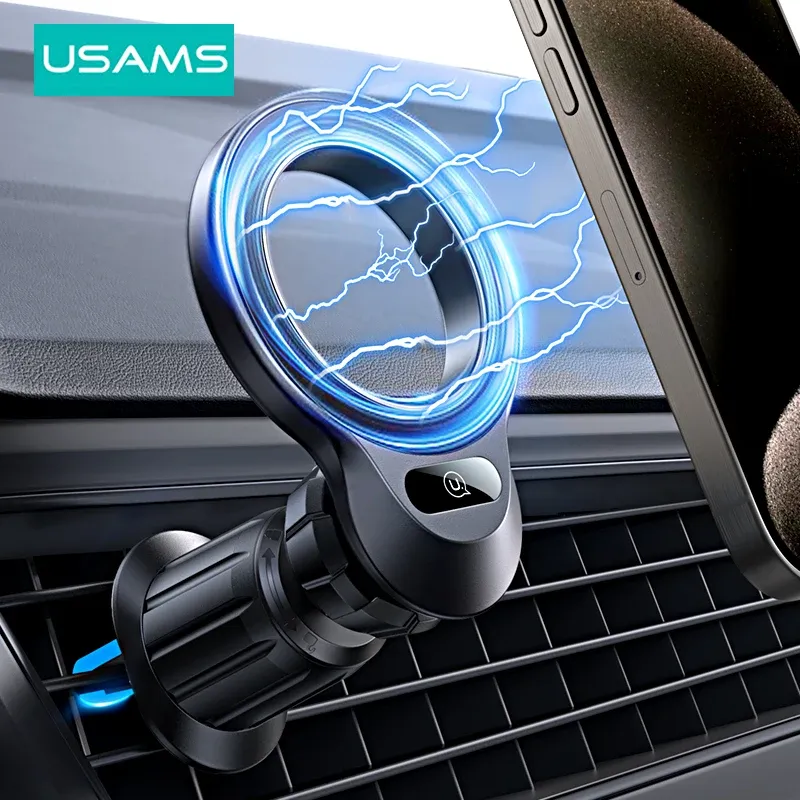 Står USAMS Magnetic Car Phone Holder Universal Car Air Vent Holmmonter för iPhone 15 14 13 12 11 Pro Max Xiaomi Samsung, etc.