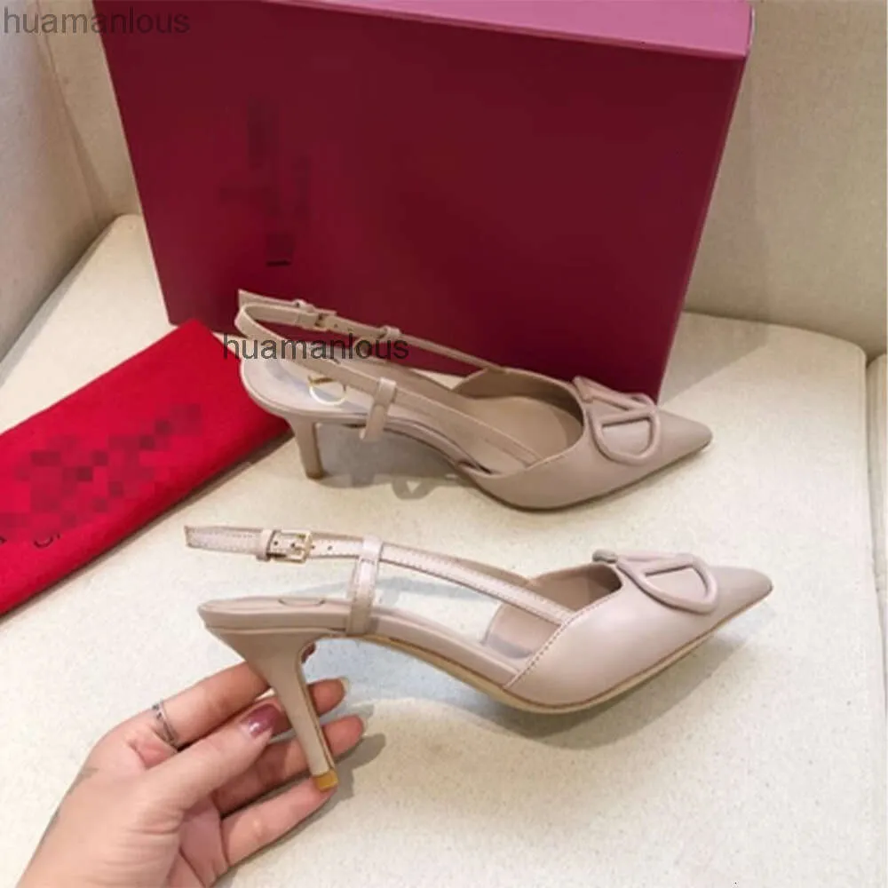 Pulsante opaco SCARPE sottili Valent Sera poco profonda Single rosa Vbuckle punta nuova bocca v Nude High Scarpe sandali AB7A