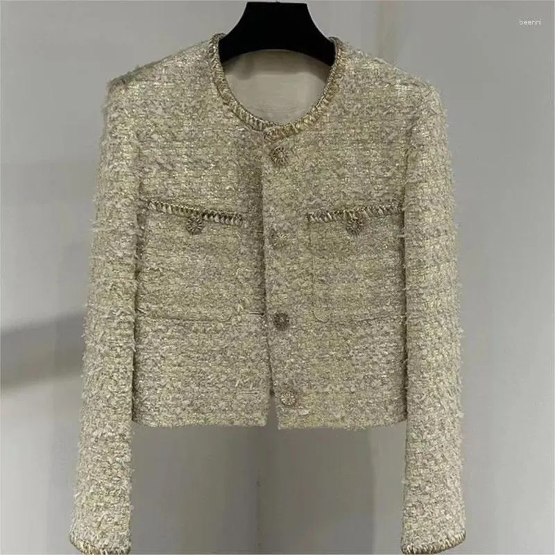 春/秋の服のための女性用ジャケットゴールデンウールジャケットスパンコール短い小さな香りの重い重工業