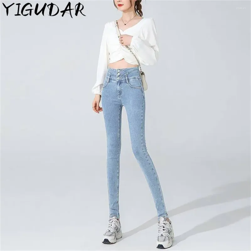 Frauen Jeans Skinny Bleistift Frauen vier Knöpfe Vintage High Taille Slim Stretch Jeanshose enge Hosen 2024