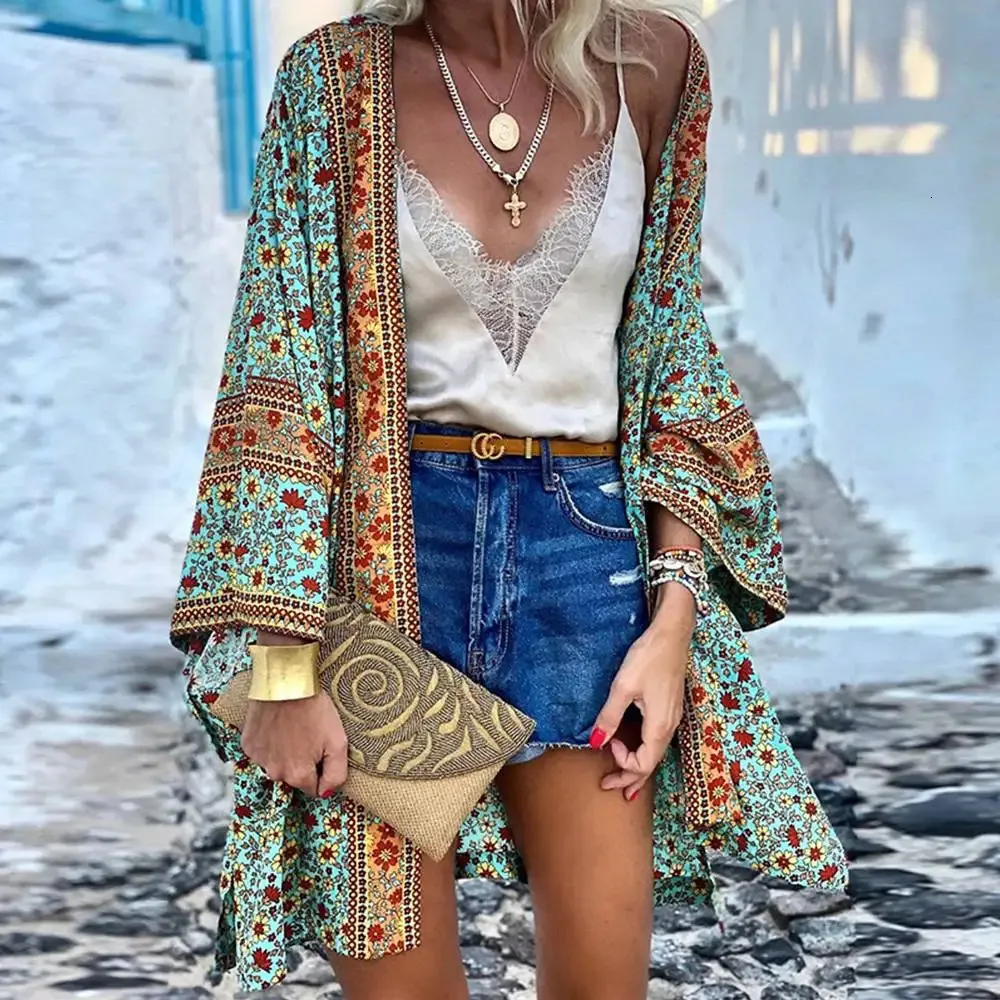 Boheemian casual mantel vest voor zwempakvrouw 2024 Summer Beach Swimwear Smock Tops lange mouwen vrouwelijke kleding 240416