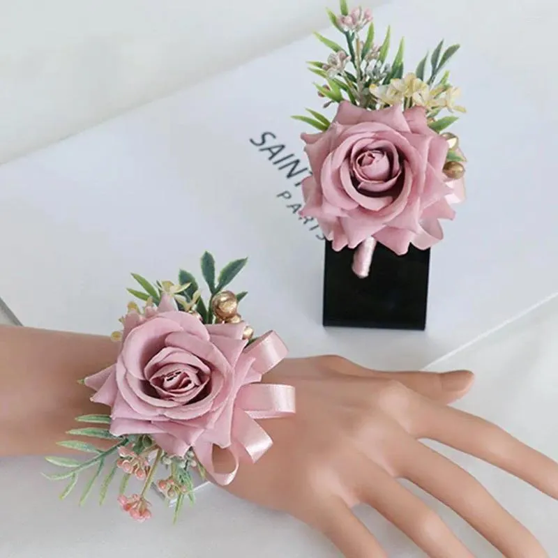 Fiori decorativi sposa cornage filo fiore matrimonio ballo artificiale mano artificiale rose finte braccialetti accessori