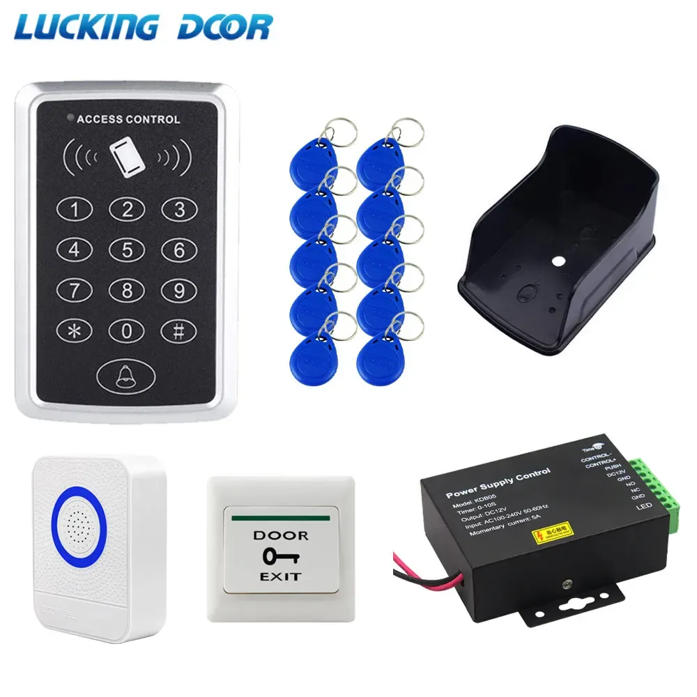 Puenbells Kits de control de acceso a la puerta RFID de 125 kHz con 12V 5A Power No/NC Lock Door Bell Switch Switch Electronic Blok System Magnet System