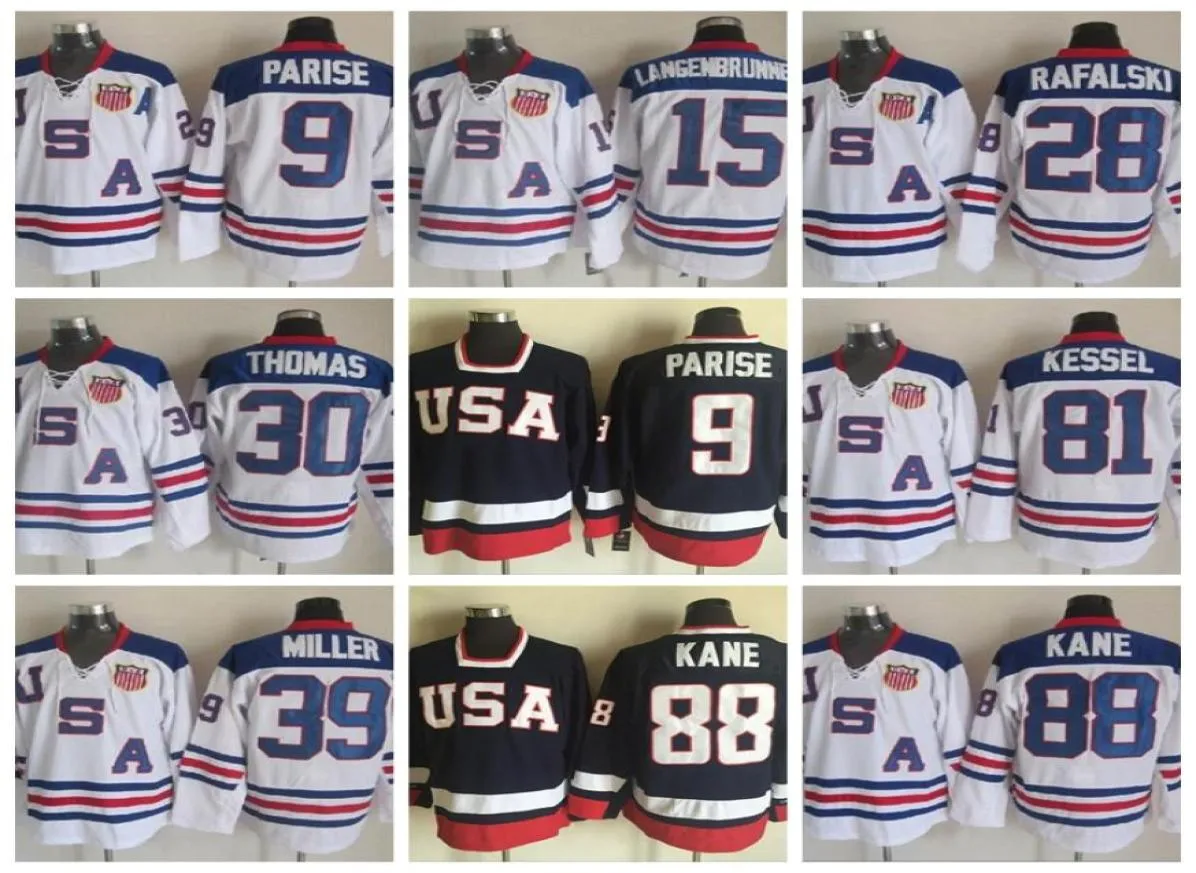 2010 Team USA Hockey Jersey Retor Blue 9 Zach Parise 88 Patrick Kane 81 Phil Kessel 28 Brian Rafalski 39 Miller 15 Langenbrunner4982353