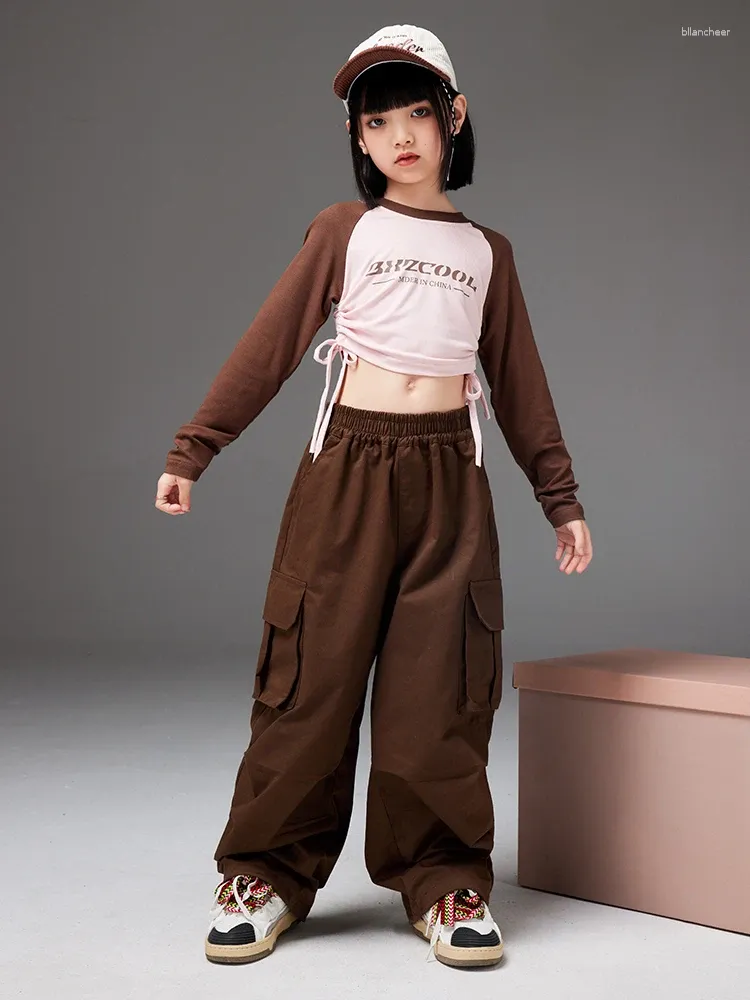 Scary Wear Girls Modern Dance Clothes Jazz Tops Long Manches Pantalons lâches pour les enfants Hip Hop Performance Tenues KPOP BL12265