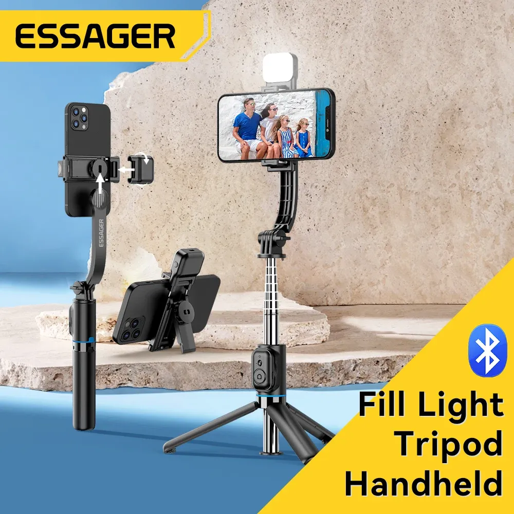 Sticks Essager Wireless Bluetooth Selfie Stick Tripé portátil dobrável com lâmpada de telefonia leve para Android iPhone