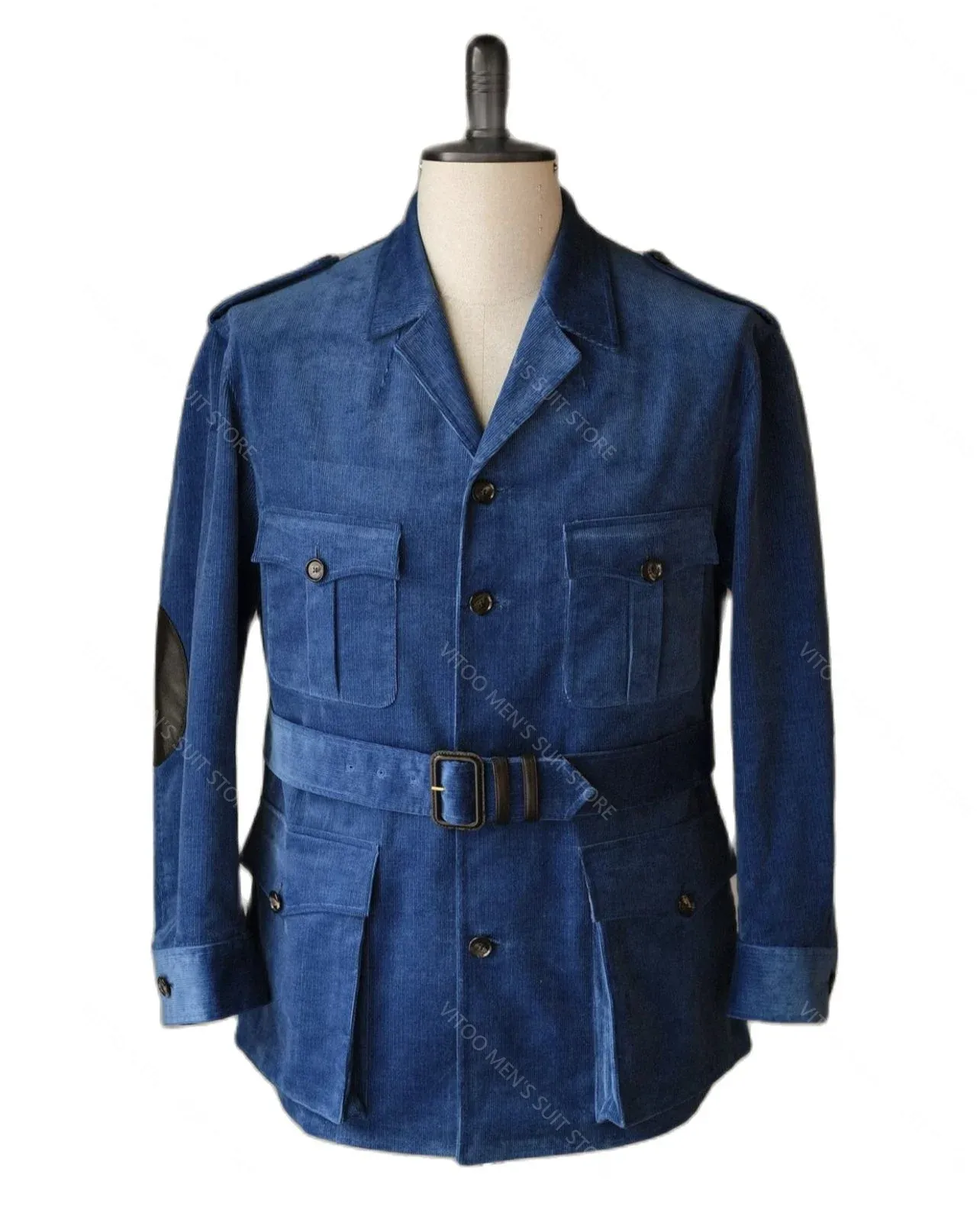 Jackor 2023 Ny ankomst Senaste design Blue Men Jacket Winter/Corduroy Male Blazer Casual With Belt 4Pockets/Slim Fit Fashion Only 1coat