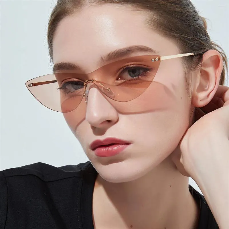 Sonnenbrille Europäischer amerikanischer Stil für Frauen Katze Augenform randlose Männer Sonnenbrille Vintage Retro