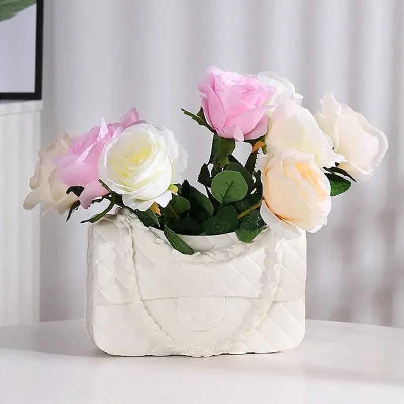 Sac à main vase créatif de la mode de la mode Entrée de cabinet télévisé décoration fleurs séchées et pot de fleurs