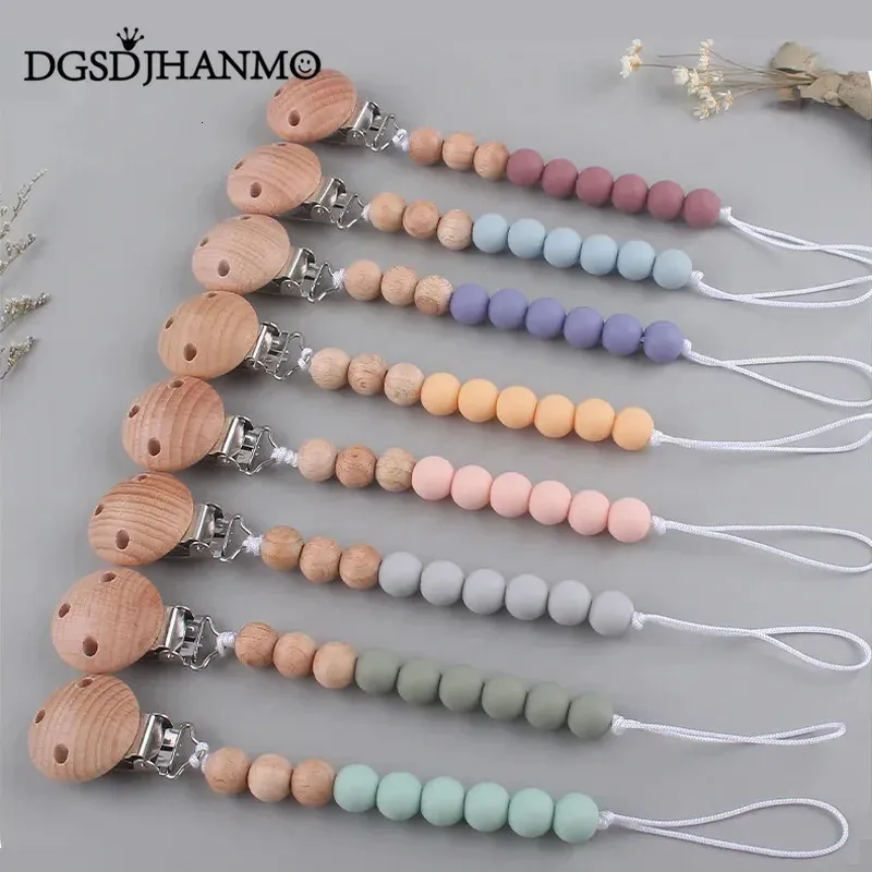 Baby Antidrop Chain Pacifier Clips Siliconen kralen baby tepel Sassen Soere dummyhouder Clip 240418