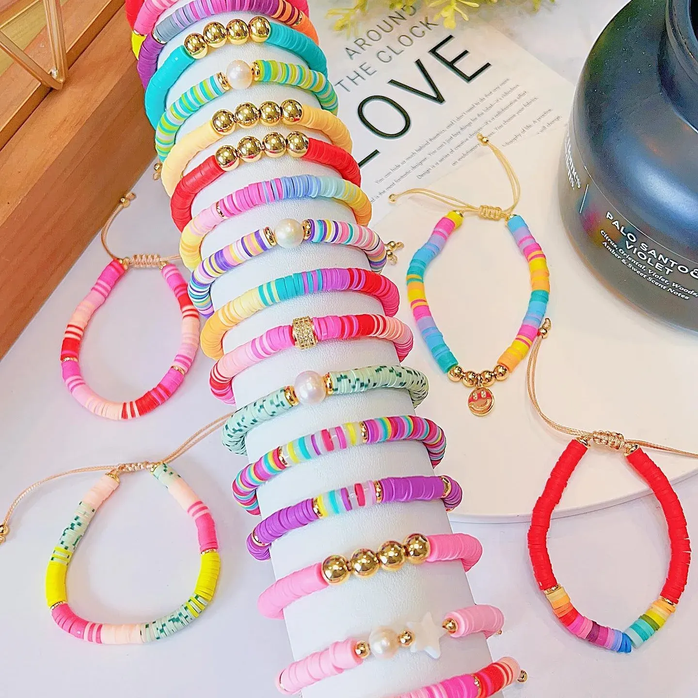 Strengen 6 mm multicolor heishi armbanden voor vrouwen polymeer klei surfarmband groothandel stapel pulseras zomer sieraden