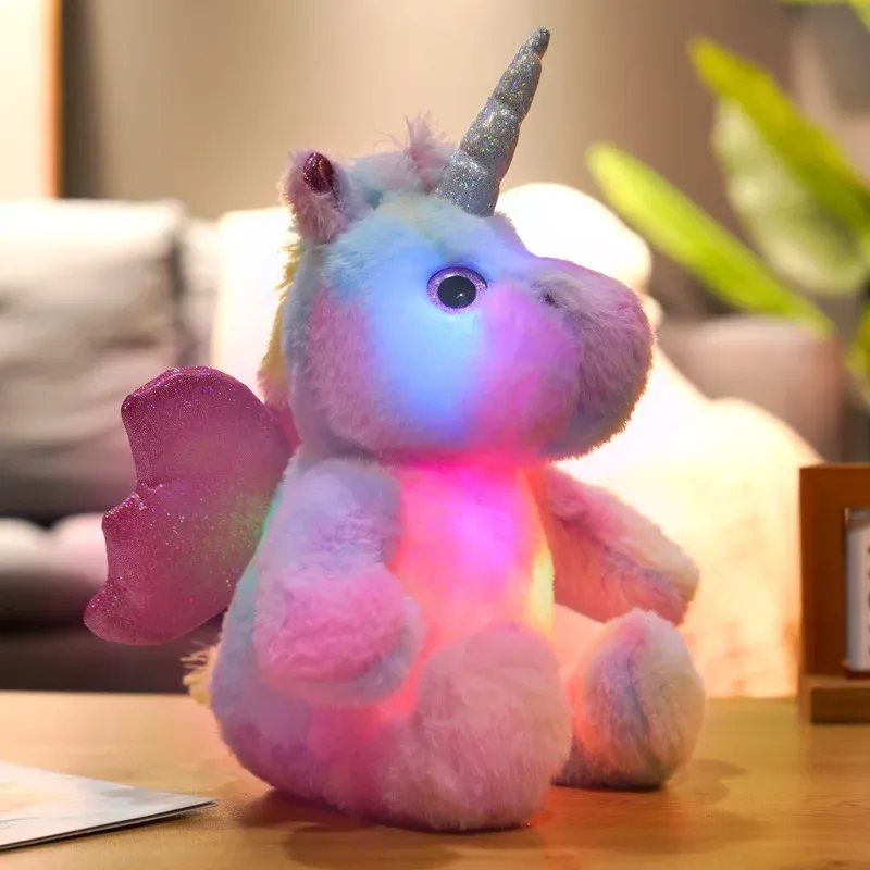 Kissen 25 cm niedlich leuchtend LED LED Light Einhorn Plüschspielzeug leuchtend sitzende Einhorntierkissen gefüllte Puppe Kinder Kawaii Weihnachtsgeschenke