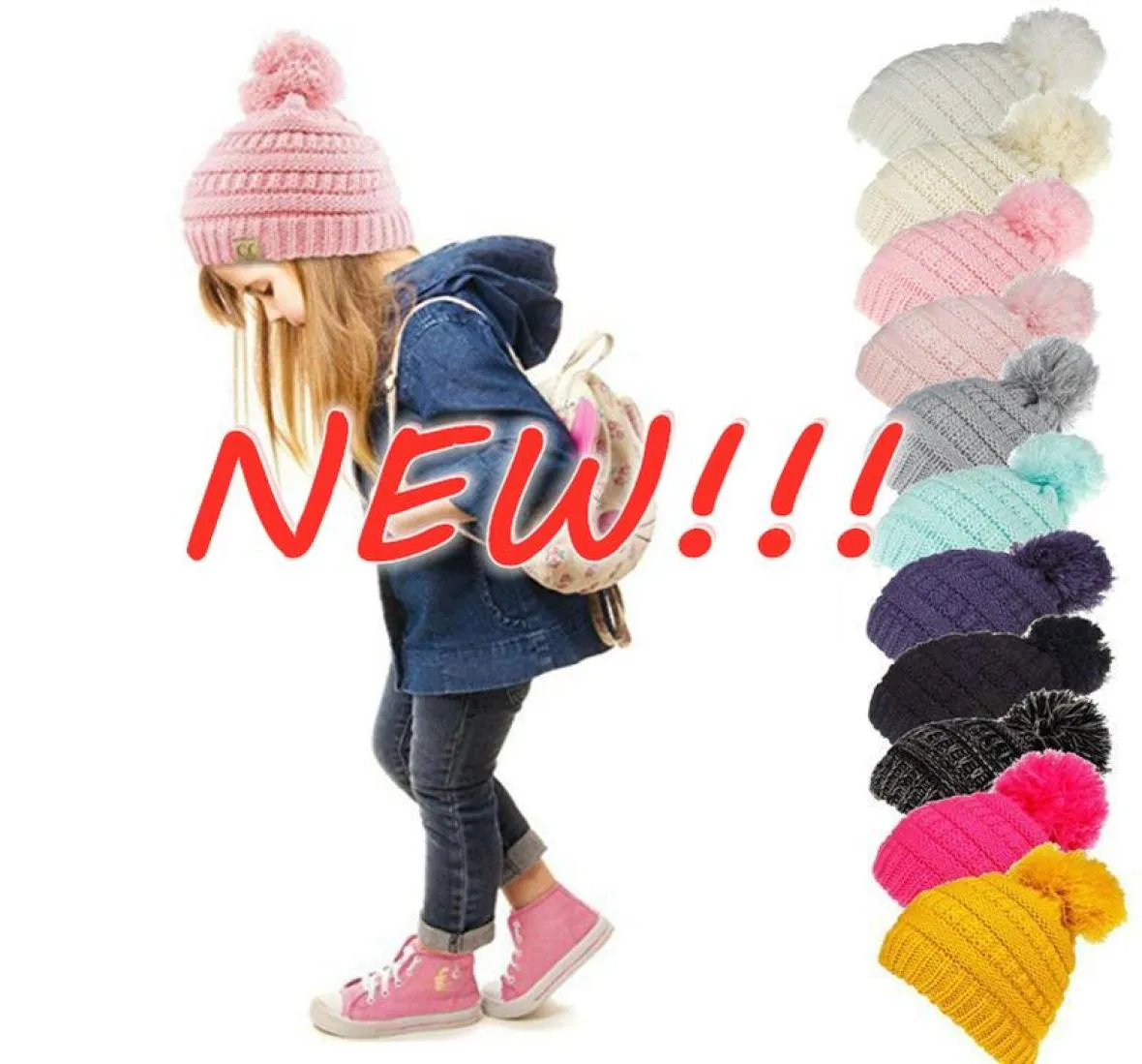 New Beanie Kids Kids вязаные шляпы Детские коренастые крышки черепа Зимний кабельный вязаный вязаный вязаный