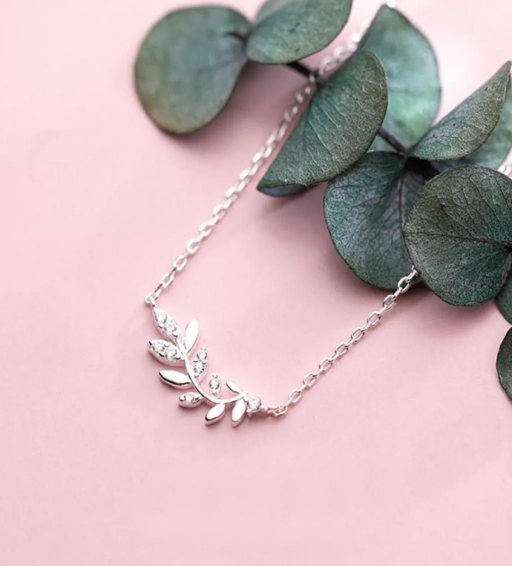 MloveAcc Real 100 925 Sterling Silver Branch Leaves Charm Pendanr Clavicular Chain Necklace Women Fashion Sterling Jewelry5552576