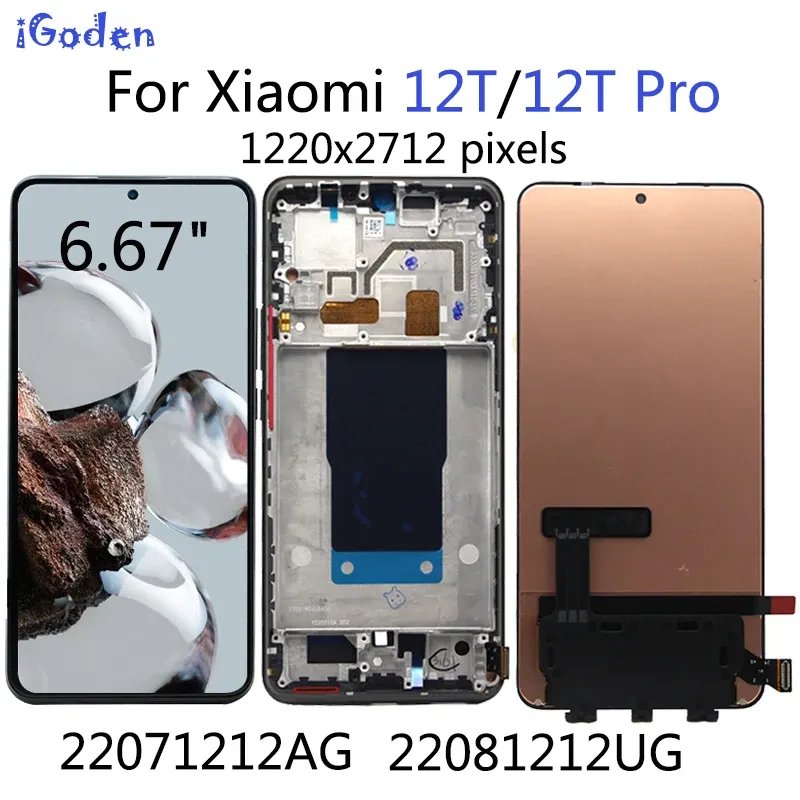 Screens AMOLED 6.67'' For Xiaomi 12T LCD 22071212AG Display touch screen digitizer Assembly for xiaomi mi 12t Pro LCD 22081212UG Display
