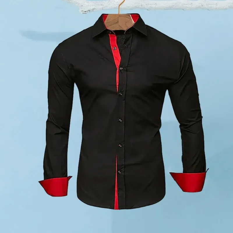 Chemises actives Automne à manches longues Cardigan Couleur solide pour hommes Social pour hommes Collier de redoute