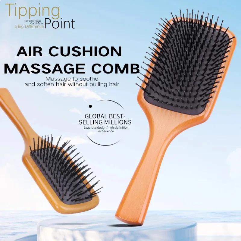 For Aveda Wooden Anti-Static Air Cushion Hair Brush Scalp Massage Wet Curly Detangle Comb Styling Tools for Women Home Salon 240418