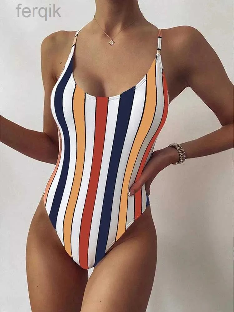 Women's Swimwear One Piece Swimsuit Women Swimwear 2024 Sexy Striped Bathing Suit Woman Bikini Swimming for Beach Wear Monokini Female Swimsuits d240424