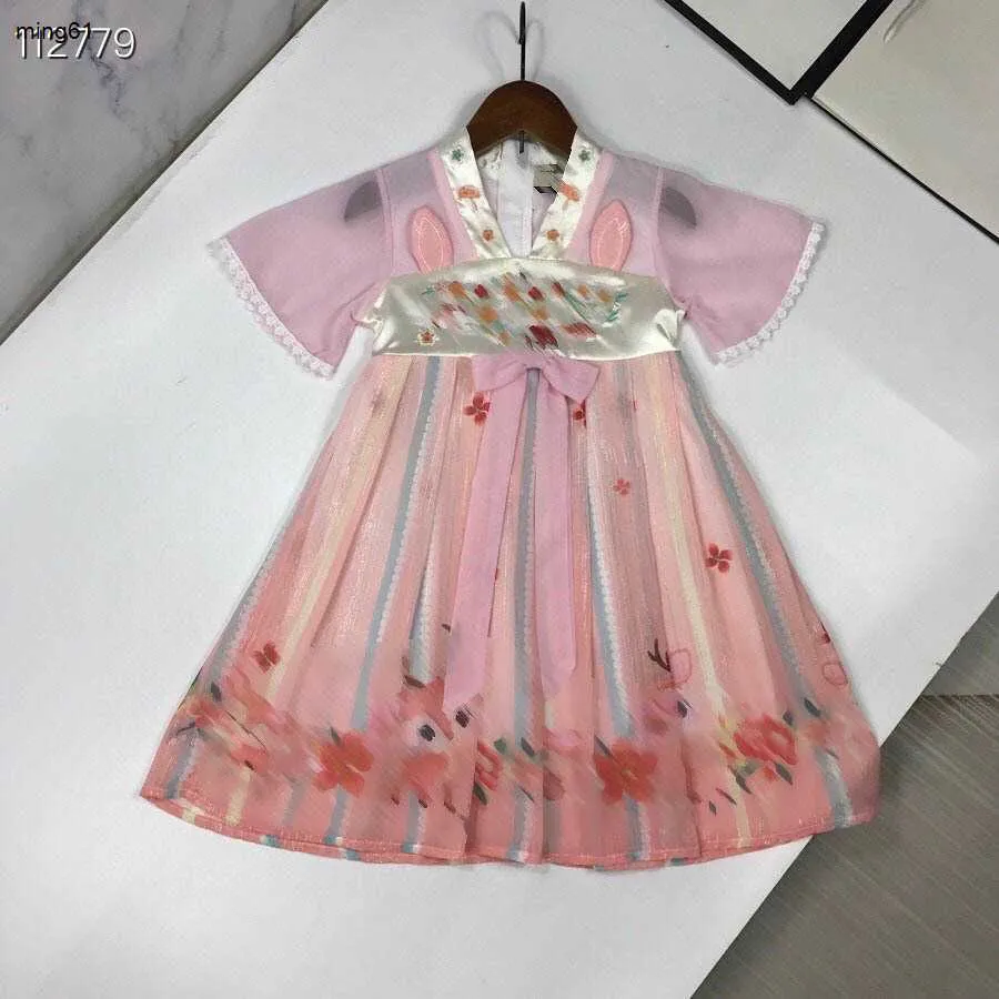 Brand Baby Skirt Hanfu Deer Pattern Print Princess Dress Size 90-140 cm Kids Designer Complement Summer Girls Partydress 24April