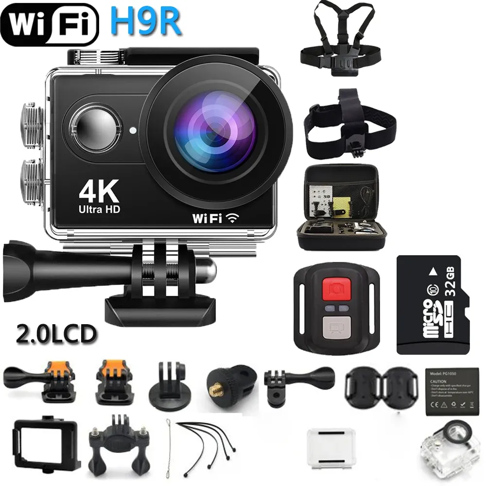 Kamera Oryginalna 2023 Nowa kamera akcji H9R Ultra HD 4K Wi -Fi zdalny sportowy kamera wideo DVR DV GO Waterproof Pro Camera