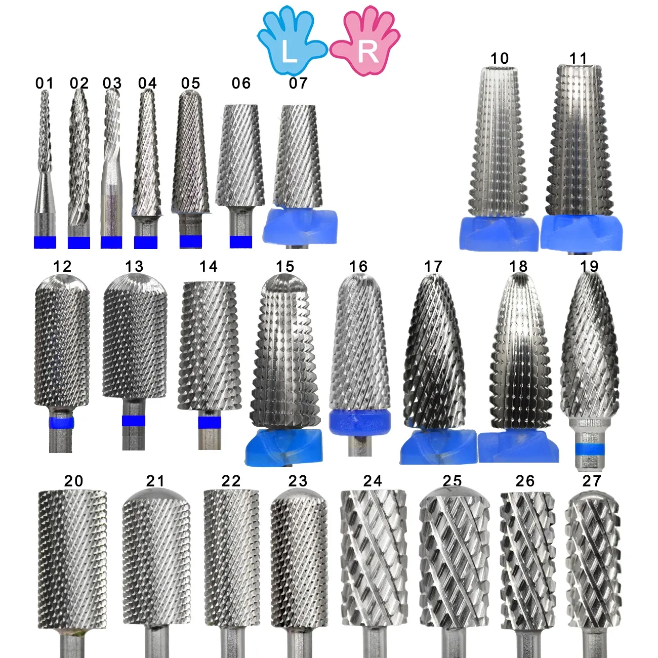 Bits Nailtools à la fois 2 à gauche + droite 27 types de type en carbure à tige stable ACCESSOIRES Machine à ongles