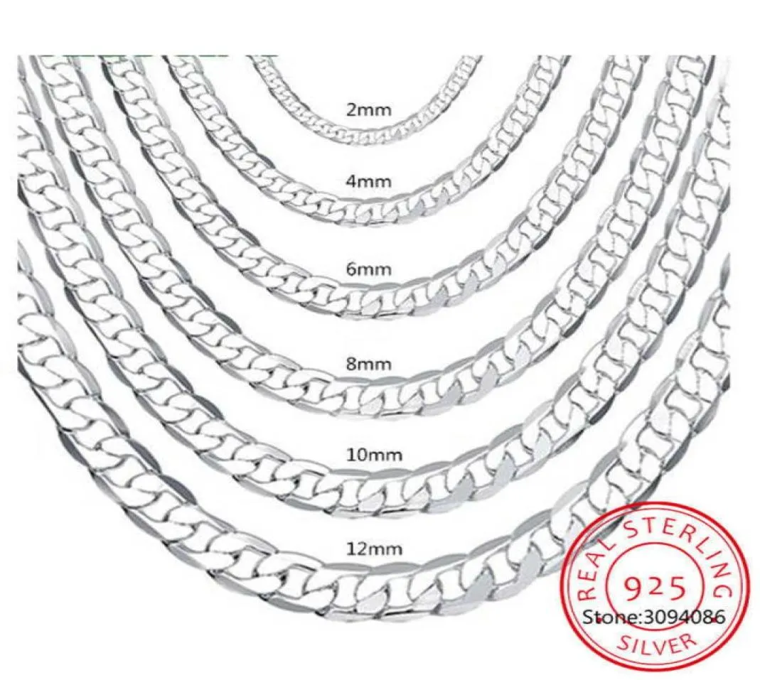 Mens 925 Stamp Silver Color Italian Cuban Curb Chain Halsband för män Kvinnor Solid Figaro Layering Halsband SC2892808364