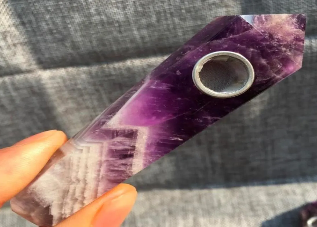 Hela naturliga drömmande Amethyst rökrör polerade med rå stenkristallrör filterpunkt HealingGift Box Smoke Accessori8100037