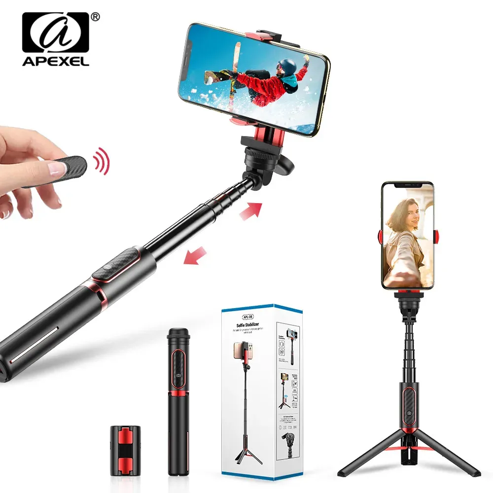 Gimbal APEXEL stabilizator Selfie Stick Smartphone statyw uchwyt na telefon z pilotem Bluetooth Selfie dla iPhone telefony z androidem D8