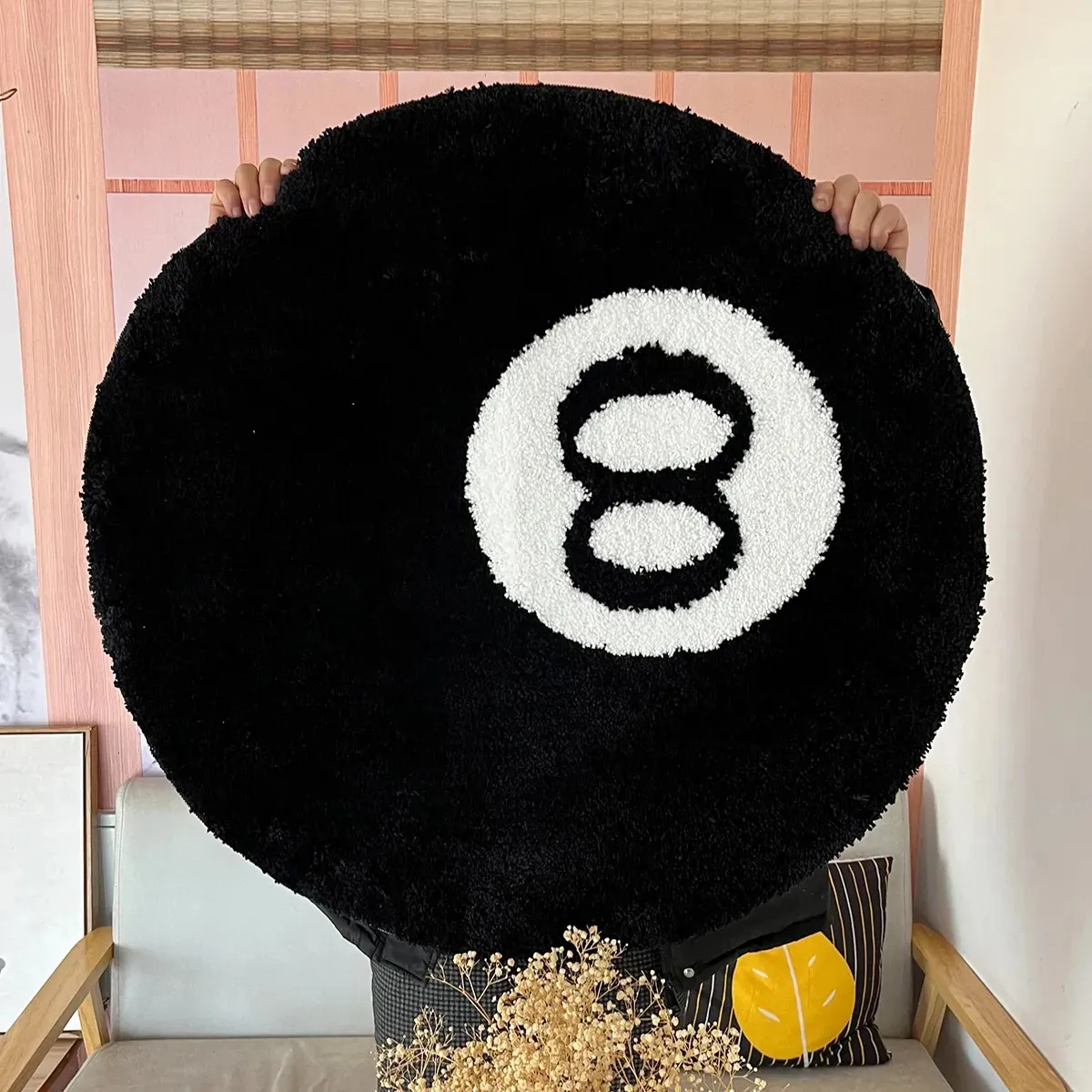 LAKEA 8 Ball Rug Black Round Rug Carpet Non-Slip Flocking Floor Area Rug Bath Mat for Living Room Bathroom Decor Room Home Decor 240419