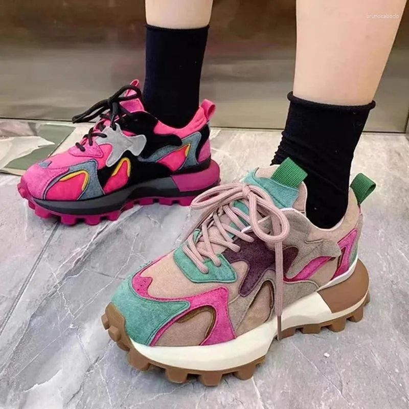 Casual Shoes Women Platform Sneakers Mixed Colors Design Sports Lace Up Comfortable Outdoor Running Female 35-40