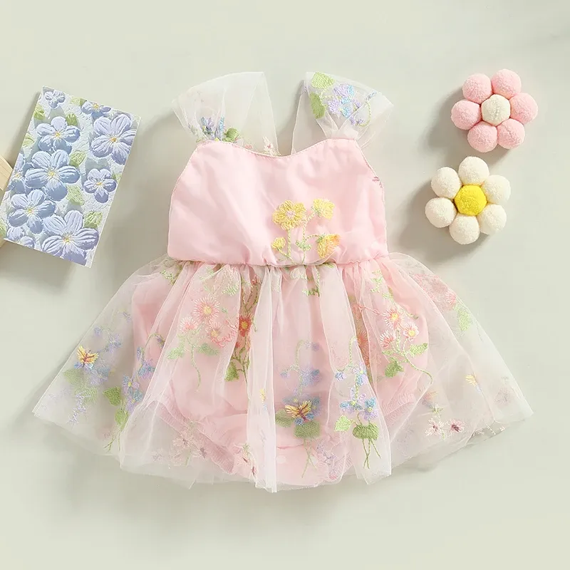 One-Pieces Sweet Newborn Baby Girl Romper Dress Sleeveless Princess Girls Floral Embroidery Jumpsuit Casual Spring Summer Clothing