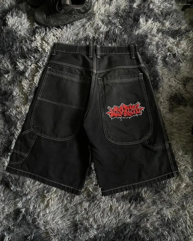 Shorts féminins streetwear baggy y2k denim sport de poche motif de lettres de poche hommes et femmes rétro harajuku hip hop pantalon lâche