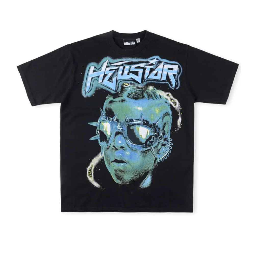 Men's T-shirts Hellstar American High Street Boys Glasses Alien Short Sleeved T-shirt Mens and Womens Cotton Top Clothes
