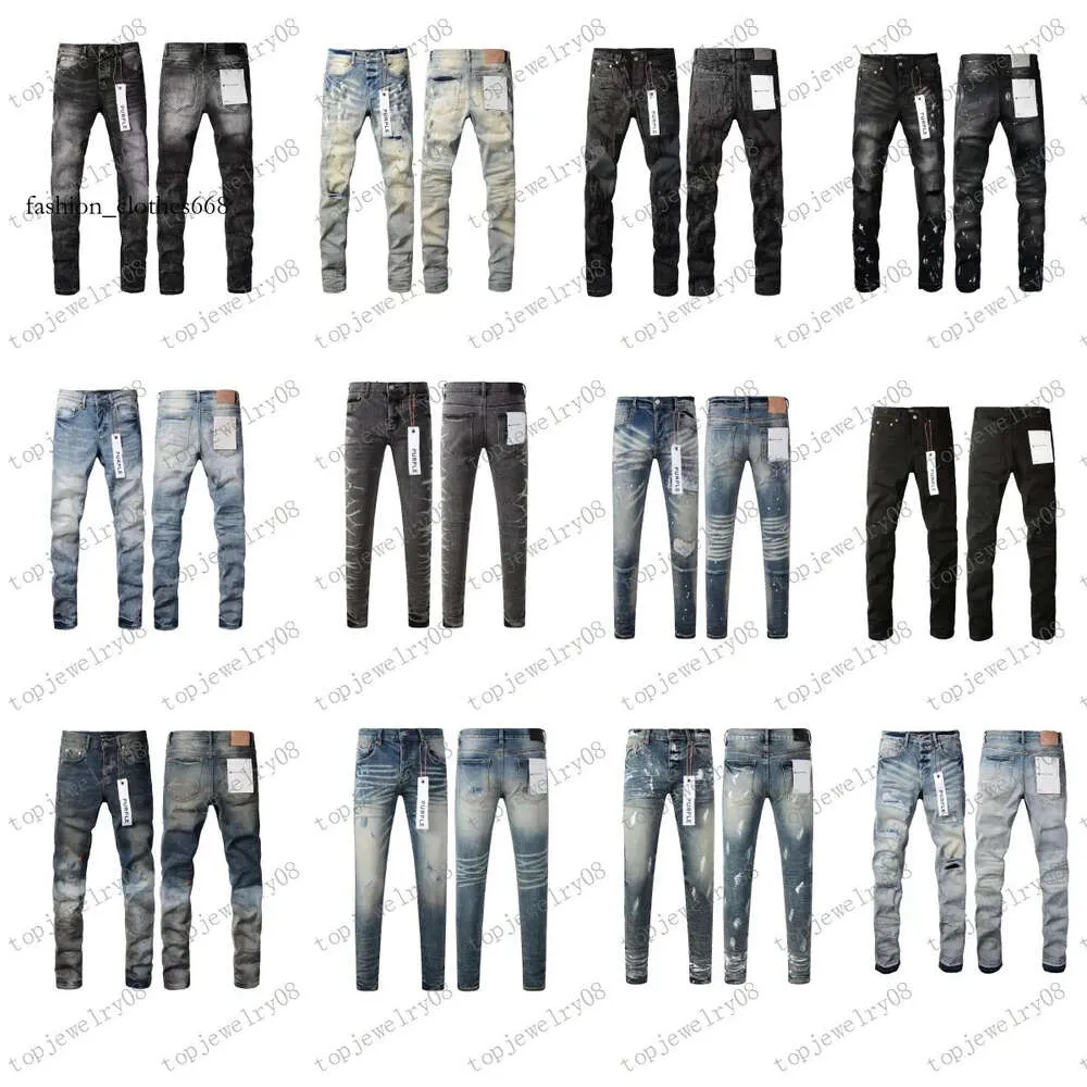 Ontwerper Skinny Fashion Men Jeans For Heren Damesbroeken Purple merk Zwart grijze jeans gat nieuwe stijl borduurwerk zelfteelt klein