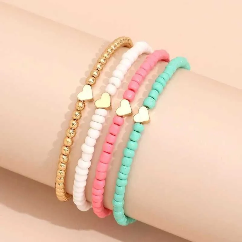 Beaded YWZIXLN Boho Engraved Multilayer Colorful Beads Chain Heart Pendant Bracelet Accessories Best Gift For Women Wholesale B052 240423