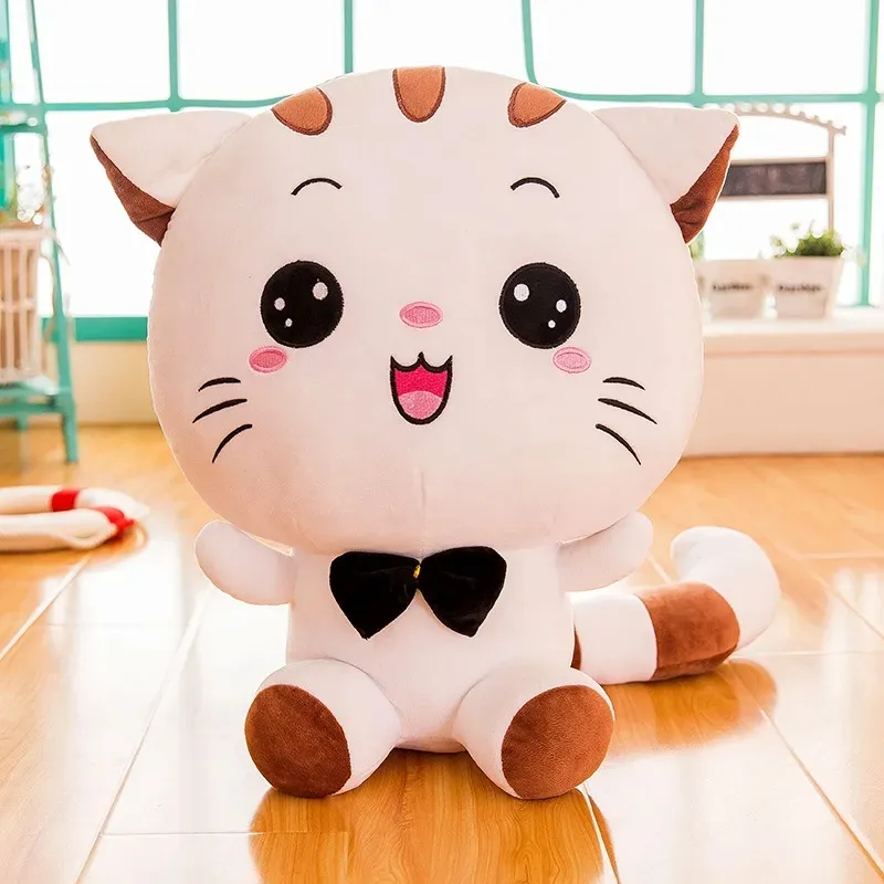 Kawaii Big Face Cat Plush Toys Cute Stuffed Animals Bow Tie Cat