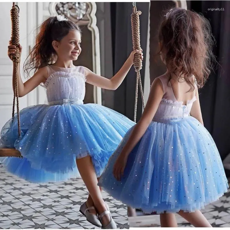 Vestidos de menina verão Tutu Princess Dress for Girls Lace Mesh Design de lantejoulas Party Filhos de aniversário presente